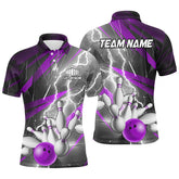 Maxcorners Purple Lightning Strike Custom Bowling Polo Shirts For Men, Team Bowling Shirts Bowler Outfit