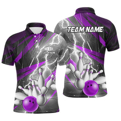 Maxcorners Purple Lightning Strike Custom Bowling Polo Shirts For Men, Team Bowling Shirts Bowler Outfit