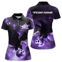 Maxcorners Custom Purple Flame Eagle Bowling Polo Shirts For Men, Ealge Bowling Team Shirt With Name