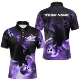 Maxcorners Custom Purple Flame Eagle Bowling Polo Shirts For Men, Ealge Bowling Team Shirt With Name