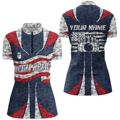 Maxcorners Personalized American Flag Bowling Team Shirts For Men Patriotic Bowling League Outfits