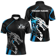 Maxcorners Custom Black And Blue Dragon Bowling Jerseys, Bowling Team Men Polo Shirts Bowlers Outfit