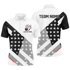 Maxcorners Custom Black And White American Flag Skull Bowling Shirts, Unisex Patriotic Team Bowling Jerseys