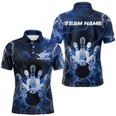 Maxcorners Custom Black And Blue Thunder Lightning Bowling Polo Team Shirts For Men, Bowling Jerseys