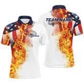 Maxcorners Flame American Flag Custom Polo /Quarter-Zip Shirts For Men Women, Patriotic Bowling Team Jerse