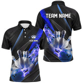 Maxcorners Personalized Blue Flame Bowling Shirts For Men, Bowling Tournament Shirts Bowlers Outfits