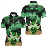 Maxcorners Green Thunder Lightning Custom Bowling Polo Shirts For Men, Bowling League Shirt Outfits