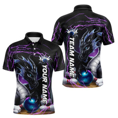 Maxcorners Blue And Purple Thunder Lightning Custom Dragon Bowling Team Polo Shirts For Men And Women