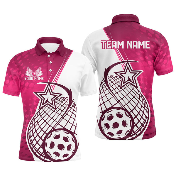 Maxcorners Custom Pink Pickleball Polo Shirts For Men, Pickleball Tournament Team Shirt LM1307