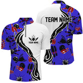 MaxCorners Bowling Ball And Pins Jerseys Multicolor Option Customized Name, Team Name 3D Stand Collar Zipper Polo Shirt
