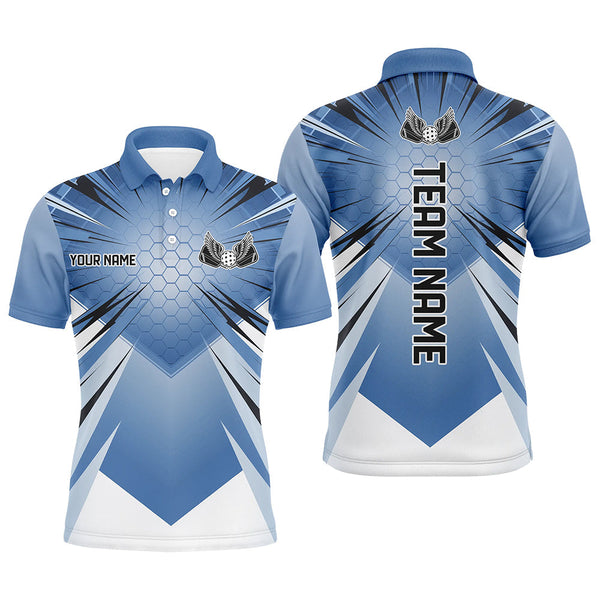 Maxcorners Custom Blue Pickleball Jerseys, Outdoor Pickleball Polo Shirts For Men, Pickleball Uniform