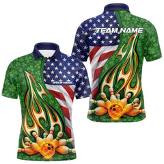 Maxcorners Custom Patriotic St Patricks Day Flame Bowling Team Shirts, Green Shamrock Mexican Bowling League Shirt LM1501