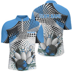 Maxcorners Bowling Ball And Pins Blue League Customized Name, Team Anme 3D Polo Shirt