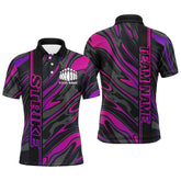 Maxcorners Custom Purple And Pink Strike Bowling Polo Shirts For Men, Striking Bowling Team Uniform