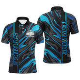 Maxcorners Custom Blue Camo Strike Bowling Polo Shirts For Men, Striking Bowling Team Uniform