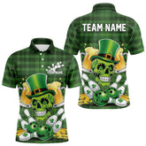 Maxcorners Custom Funny Saint Patricks Day Skull And Beer Bowling Polo Shirt For Men, Lucky Team Shirt