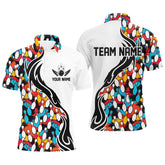Maxcorners Colorful Bowling Pins Custom Bowling Polo Shirts For Men, Flame Bowling Outfits For Bowlers