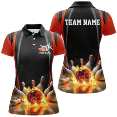 Maxcorners Black And Red Jersey Bowling Jersey Customized Name, Team Name 3D Polo Shirt