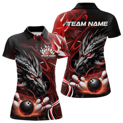 Maxcorners Custom Black And Red Flame Dragon Bowling Jerseys, Dragon Bowling Team Men Polo Shirts LM193