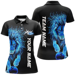 Maxcorners Blue Lion Bowling Jersey Customized Name, Team Name 3D Polo Shirt