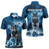 Maxcorners Blue Thunder Lightning Custom Wolf Bowling Polo Shirts For Men, Wolf Bowling Team Shirt