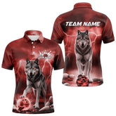 Maxcorners Red Thunder Lightning Custom Wolf Bowling Polo Shirts For Men, Wolf Bowling Team Shirt