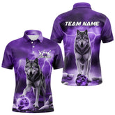 Maxcorners Purple Thunder Lightning Custom Wolf Bowling Polo Shirts For Men, Wolf Bowling Team Shirt