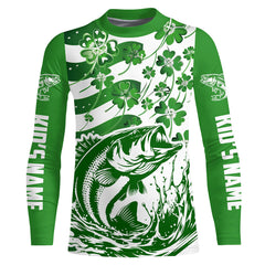 Maxcorners Custom St Patrick's Day American Flag Bass Fishing Shirts, Shamrock Flag Bass Fishing Jerseys LM0201