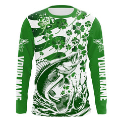 Maxcorners Custom St Patrick'S Day American Flag Walleye Fishing Shirts, Shamrock Flag Walleye Fishing Jerseys LM0501