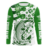 Maxcorners Custom St Patrick'S Day American Flag Striped Bass Fishing Shirts, Patriotic Striper Fishing Jerseys LM0501