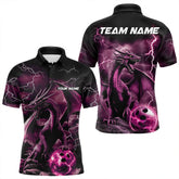 Maxcorners Black And Pink Thunder Lightning Custom Dragon Bowling Team Shirts For Men, Bowling Uniform