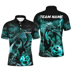 Maxcorners Black And Blue Thunder Lightning Custom Dragon Bowling Team Shirts For Men, Bowling Uniform