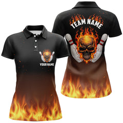 Maxcorners Personalized Women Bowling Shirts, Flame Skull Team Bowling Jerseys For Bowling Players