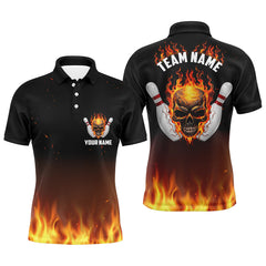 Maxcorners Personalized Men Bowling Shirts, Flame Skull Team Bowling Jerseys For Bowling Players