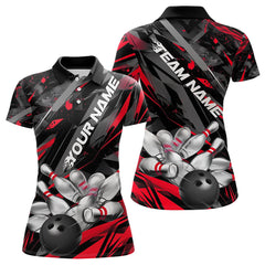 Maxcorners Custom Black And Red Bowling Polo Shirts For Men, Bowling Tournament Team Uniform