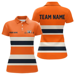 Maxcorners Custom Classic Retro Orange Bowling Polo Shirts For Men, Bowling Team Shirt With Name