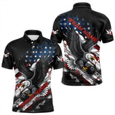 Maxcorners Personalized American Flag Eagle Men Bowling Polo Shirts, Patriotic Us Bowling League Shirt