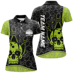 Maxcorners Custom Skull Bowling Shirts For Men And Women, Green Bowling Team Jerseys Bowling Polo Shirt
