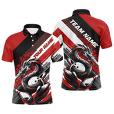 Maxcorners Black And Red Custom Dragon Bowling Polo Shirts For Men, Dragon Bowling League Shirt