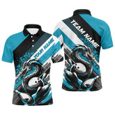 Maxcorners Black And Blue Custom Dragon Bowling Polo Shirts For Men, Dragon Bowling League Shirt