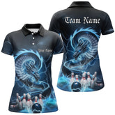 Maxcorners Custom Black And Blue Thunder Lightning Dragon Bowling Polo Shirts For Women Bowling Jerseys