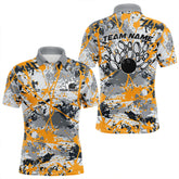 Maxcorners Custom Yellow Splatter Bowling Team Polo Shirts For Men And Women Bowling Tournament Shirts