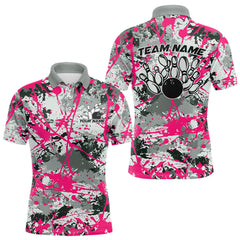 Maxcorners Custom Pink Splatter Bowling Team Polo Shirts For Men And Women Bowling Tournament Shirts