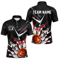 Maxcorners Custom Black And Red Flame Bowling Polo Shirts For Men And Women Fire Bowling Team Uniform