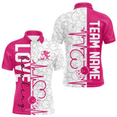 Maxcorners White And Pink Custom Love Bowling Polo Shirts, Valentines Couple Bowling Jerseys