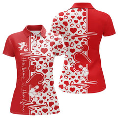 Maxcorners Red Bowling Heartbeat Pulse Line Custom Valentines Day Bowling Polo Shirts