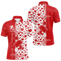 Maxcorners Red Bowling Heartbeat Pulse Line Custom Valentines Day Bowling Polo Shirts