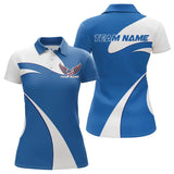 Maxcorners Custom American Flag Picklebal Wings Blue Polo Shirts For Men, Patriot Pickleball Team Shirt