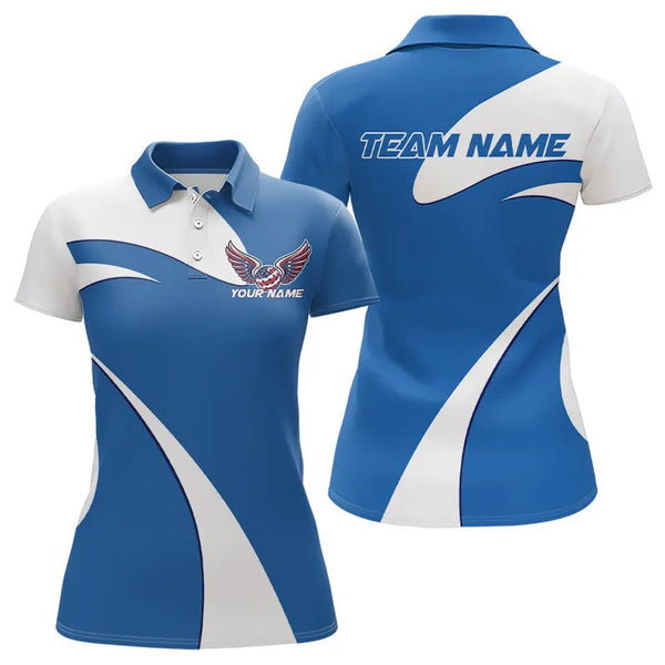 Maxcorners Custom American Flag Picklebal Wings Blue Polo Shirts For Men, Patriot Pickleball Team Shirt