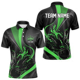 Maxcorners Custom Black And Green Flame Bowling Polo Shirts For Men, Fire Bowling Team Shirt